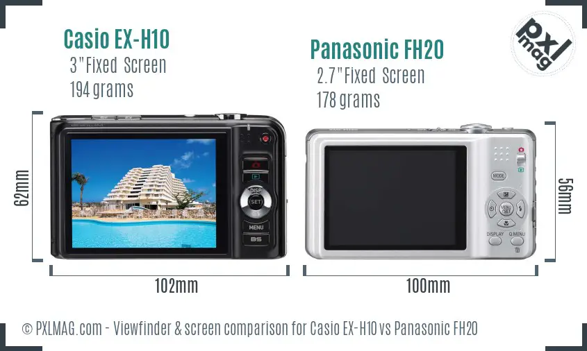 Casio EX-H10 vs Panasonic FH20 Screen and Viewfinder comparison