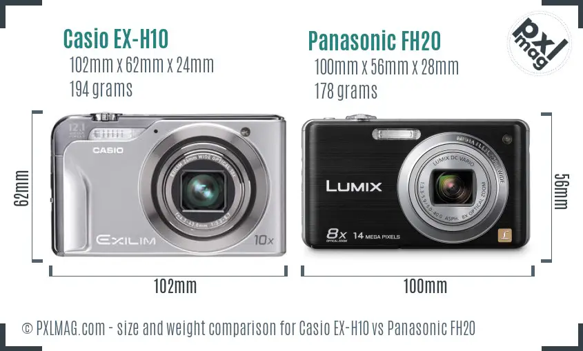 Casio EX-H10 vs Panasonic FH20 size comparison