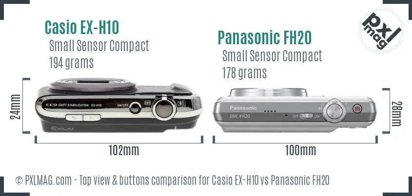 Casio EX-H10 vs Panasonic FH20 top view buttons comparison