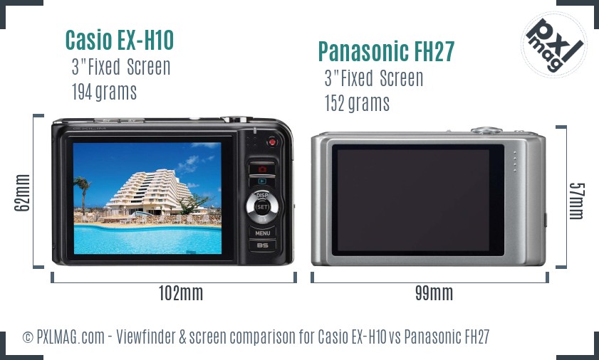 Casio EX-H10 vs Panasonic FH27 Screen and Viewfinder comparison
