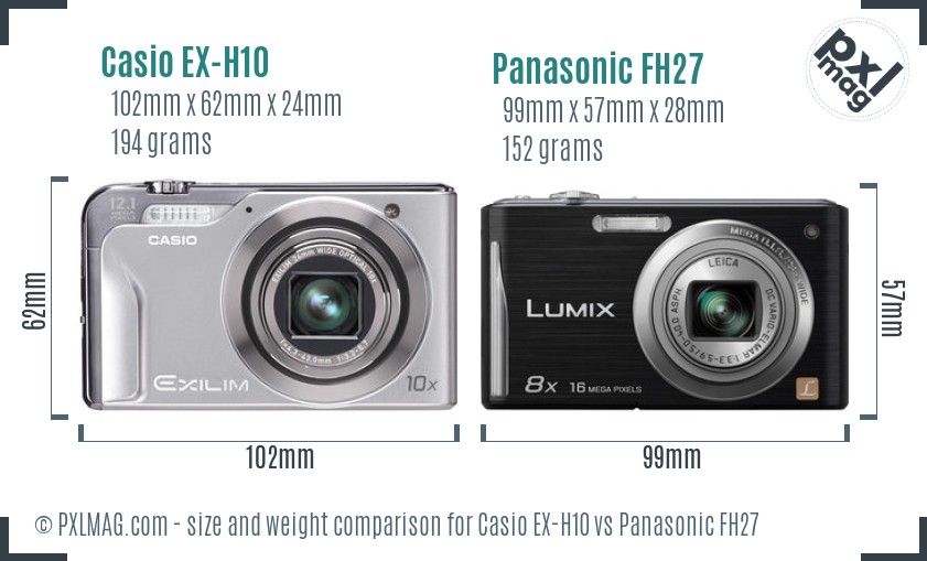 Casio EX-H10 vs Panasonic FH27 size comparison