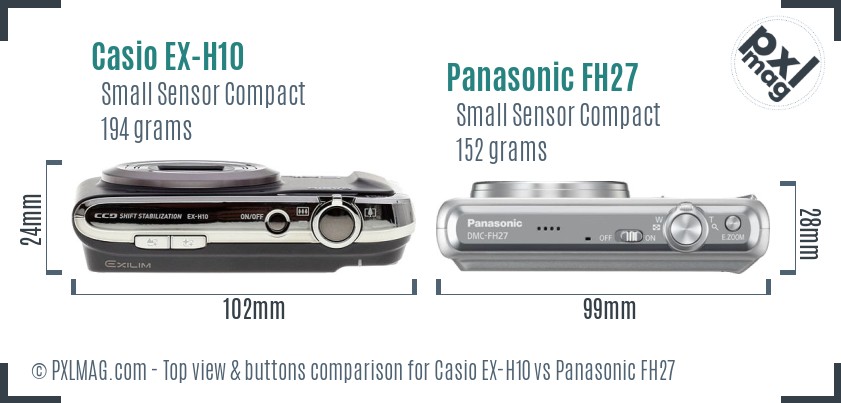 Casio EX-H10 vs Panasonic FH27 top view buttons comparison