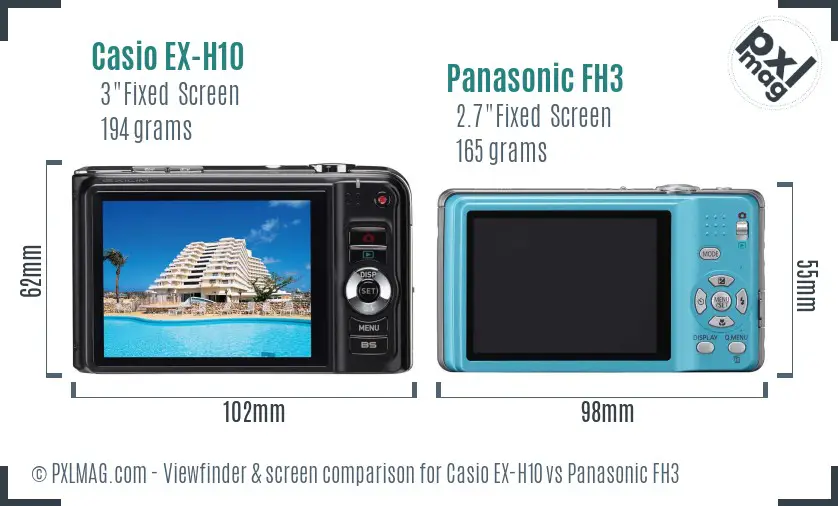 Casio EX-H10 vs Panasonic FH3 Screen and Viewfinder comparison Casio EX-H10 vs Panasonic FH3 Screen and Viewfinder comparison