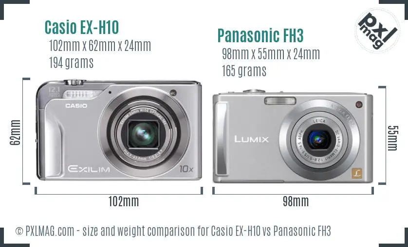 Casio EX-H10 vs Panasonic FH3 size comparison Casio EX-H10 vs Panasonic FH3 size comparison