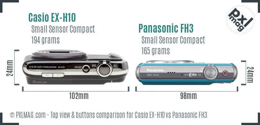 Casio EX-H10 vs Panasonic FH3 top view buttons comparison Casio EX-H10 vs Panasonic FH3 top view buttons comparison