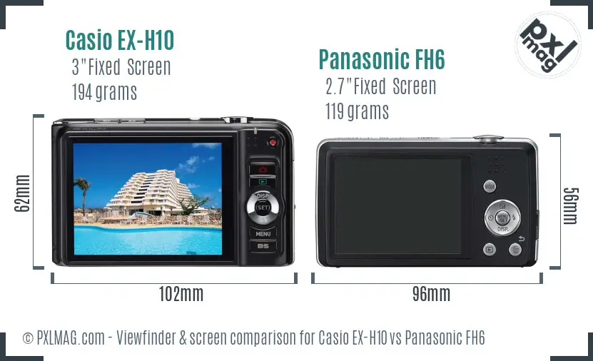 Casio EX-H10 vs Panasonic FH6 Screen and Viewfinder comparison Casio EX-H10 vs Panasonic FH6 Screen and Viewfinder comparison