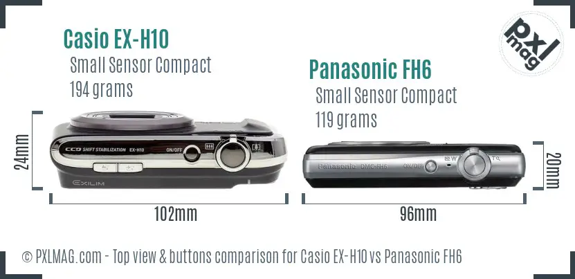 Casio EX-H10 vs Panasonic FH6 top view buttons comparison Casio EX-H10 vs Panasonic FH6 top view buttons comparison