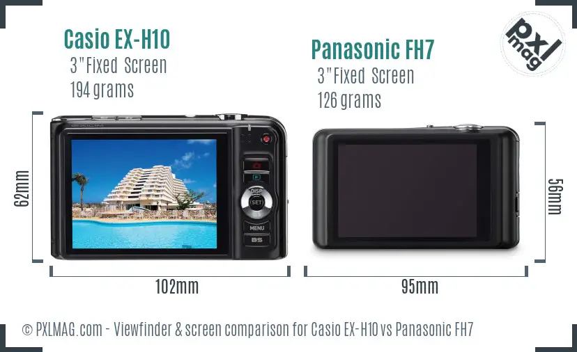 Casio EX-H10 vs Panasonic FH7 Screen and Viewfinder comparison