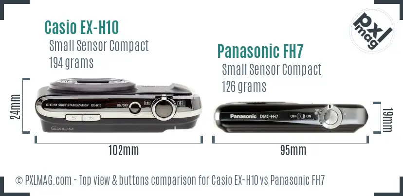 Casio EX-H10 vs Panasonic FH7 top view buttons comparison