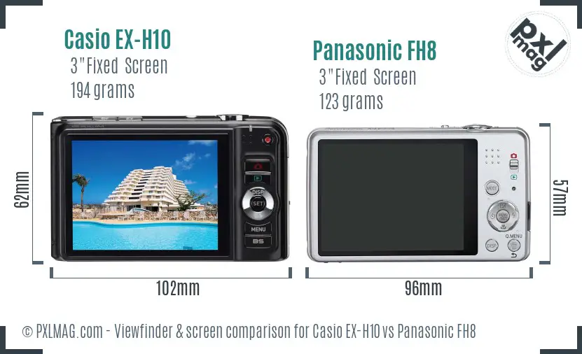 Casio EX-H10 vs Panasonic FH8 Screen and Viewfinder comparison