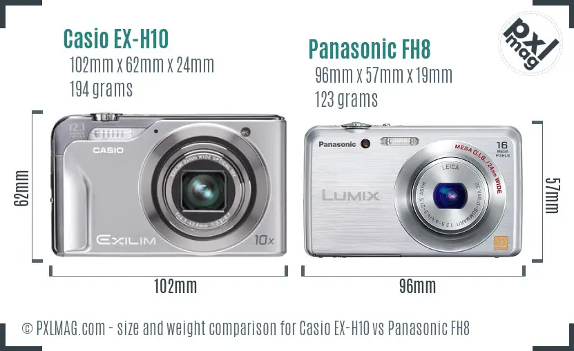 Casio EX-H10 vs Panasonic FH8 size comparison