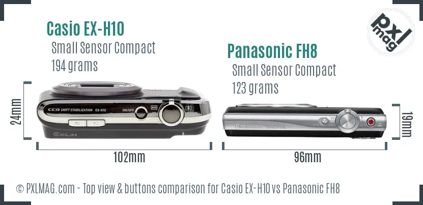 Casio EX-H10 vs Panasonic FH8 top view buttons comparison