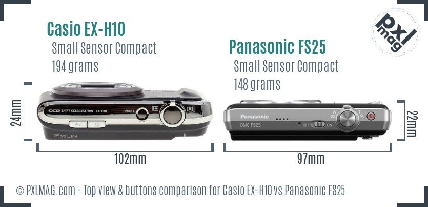 Casio EX-H10 vs Panasonic FS25 top view buttons comparison