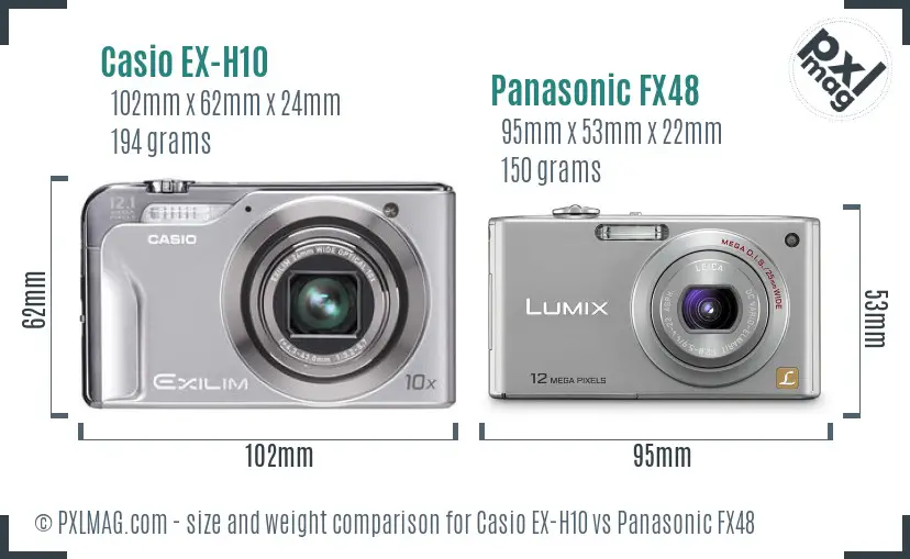 Casio EX-H10 vs Panasonic FX48 size comparison