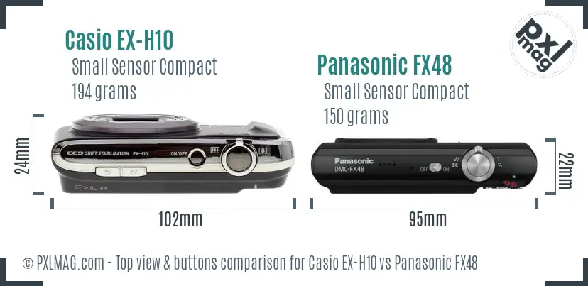 Casio EX-H10 vs Panasonic FX48 top view buttons comparison
