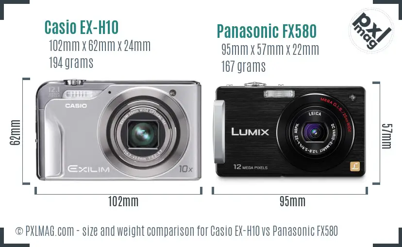 Casio EX-H10 vs Panasonic FX580 size comparison