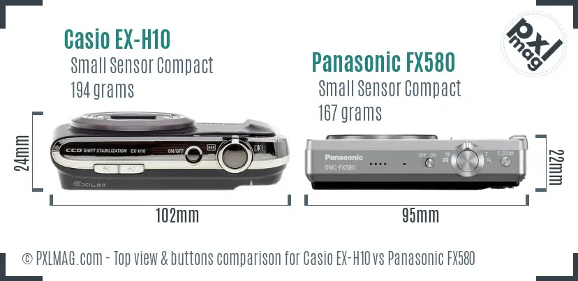 Casio EX-H10 vs Panasonic FX580 top view buttons comparison