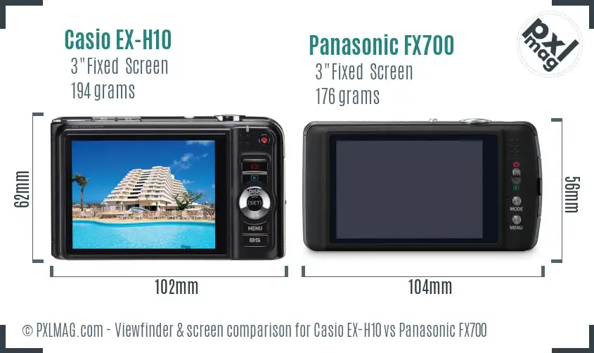 Casio EX-H10 vs Panasonic FX700 Screen and Viewfinder comparison