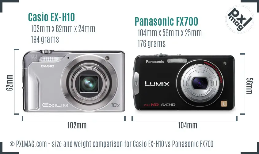 Casio EX-H10 vs Panasonic FX700 size comparison