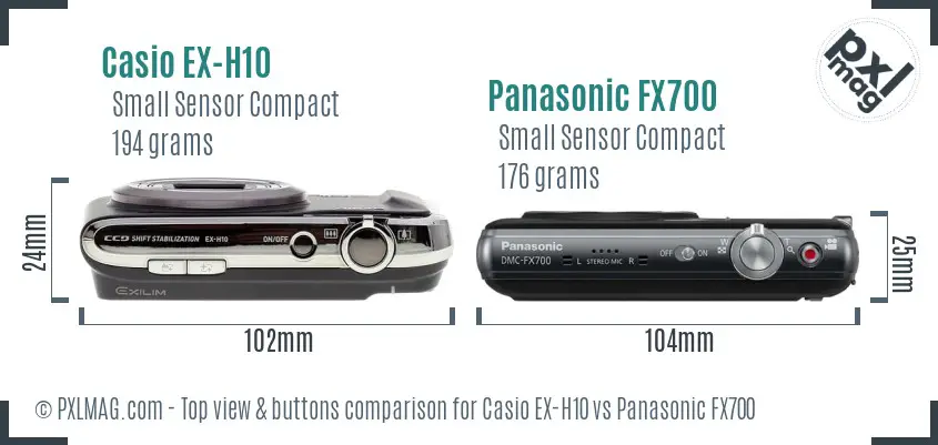 Casio EX-H10 vs Panasonic FX700 top view buttons comparison