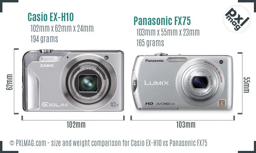 Casio EX-H10 and Panasonic FX75 Size Comparison