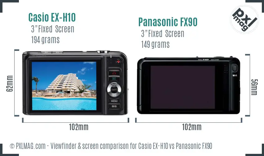 Casio EX-H10 vs Panasonic FX90 Screen and Viewfinder comparison