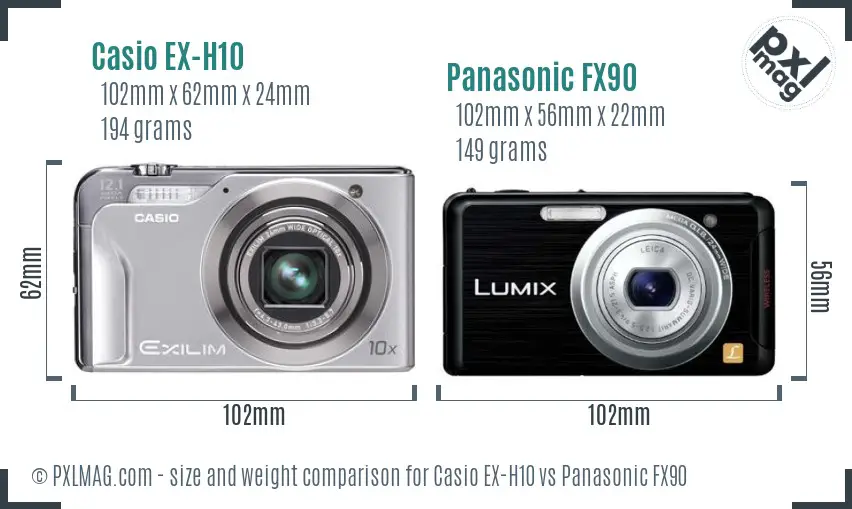 Casio EX-H10 vs Panasonic FX90 size comparison