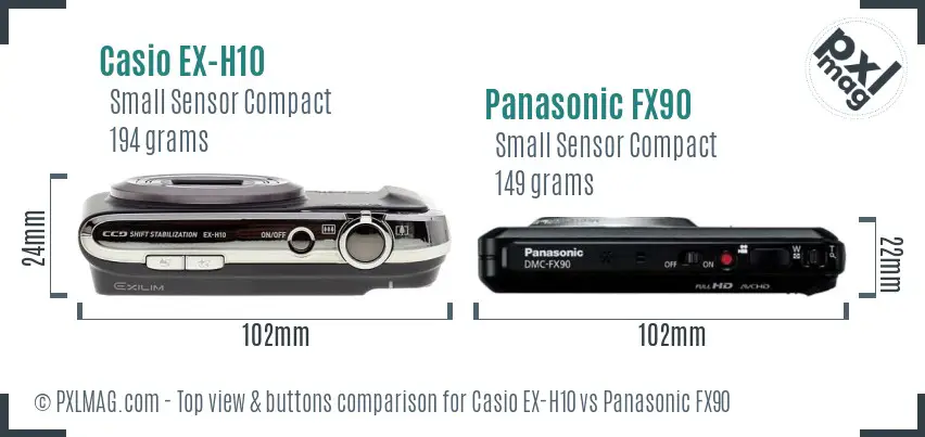 Casio EX-H10 vs Panasonic FX90 top view buttons comparison