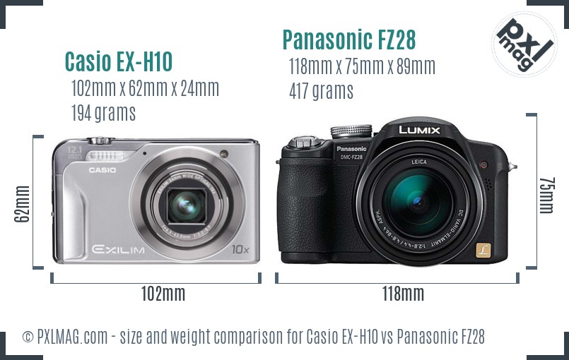 Casio EX-H10 vs Panasonic FZ28 size comparison Casio EX-H10 vs Panasonic FZ28 size comparison