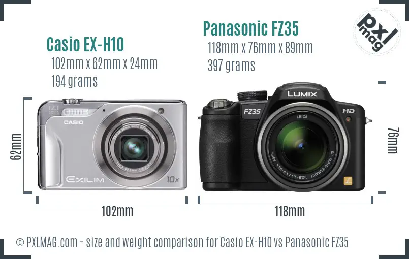 Casio EX-H10 vs Panasonic FZ35 size comparison
