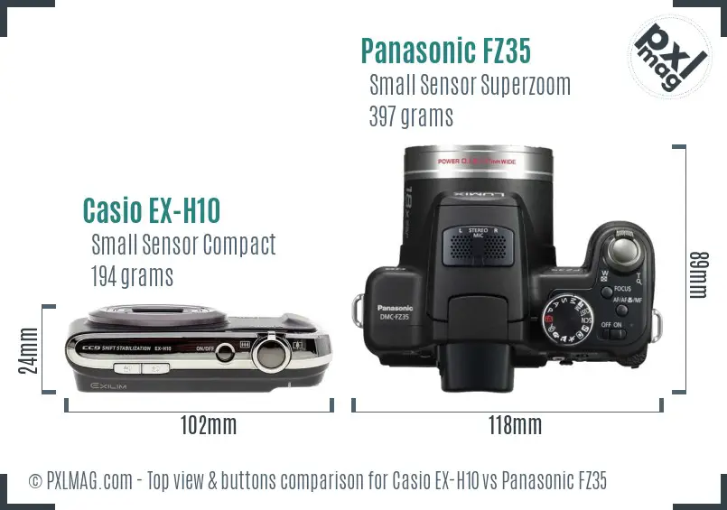 Casio EX-H10 vs Panasonic FZ35 top view buttons comparison