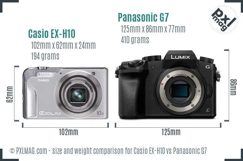 Casio EX-H10 vs Panasonic G7 size comparison