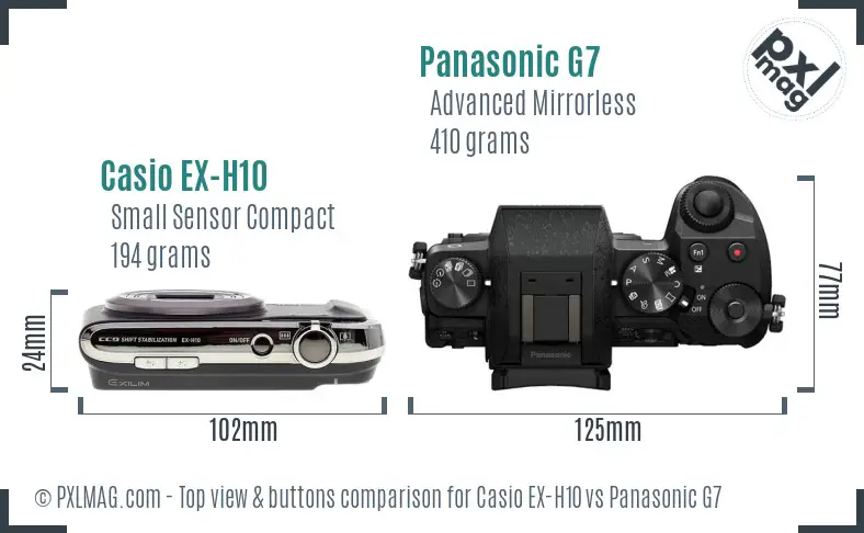 Casio EX-H10 vs Panasonic G7 top view buttons comparison