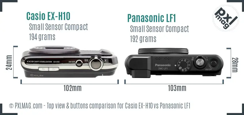 Casio EX-H10 vs Panasonic LF1 top view buttons comparison