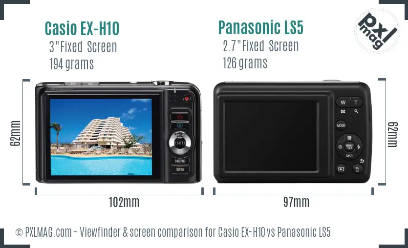 Casio EX-H10 vs Panasonic LS5 Screen and Viewfinder comparison