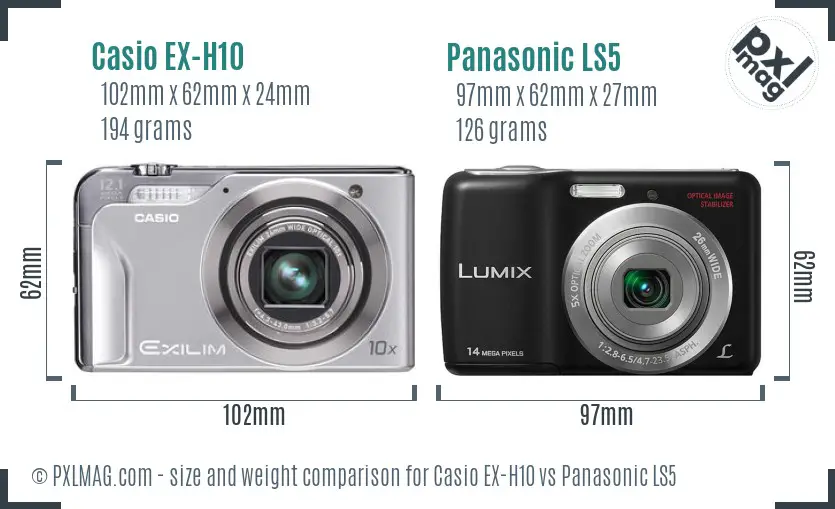 Casio EX-H10 vs Panasonic LS5 size comparison