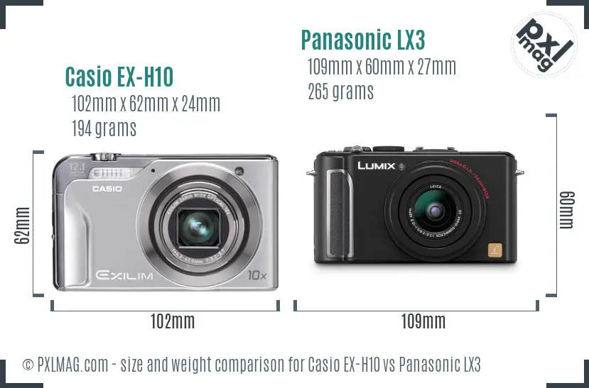 Casio EX-H10 vs Panasonic LX3 size comparison