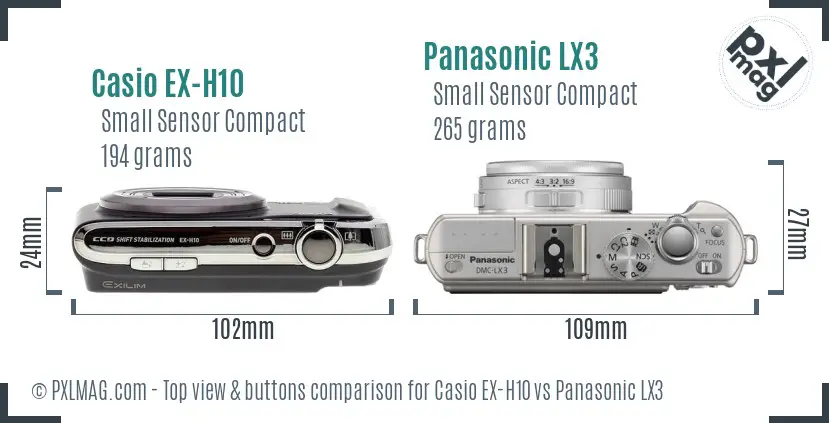 Casio EX-H10 vs Panasonic LX3 top view buttons comparison