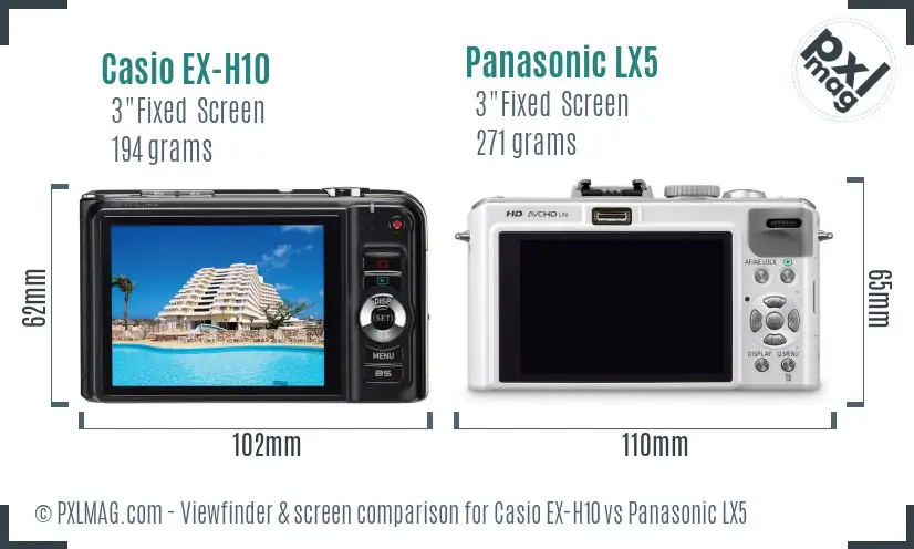Casio EX-H10 vs Panasonic LX5 Screen and Viewfinder comparison Casio EX-H10 vs Panasonic LX5 Screen and Viewfinder comparison