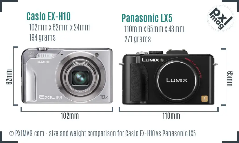 Casio EX-H10 vs Panasonic LX5 size comparison Casio EX-H10 vs Panasonic LX5 size comparison