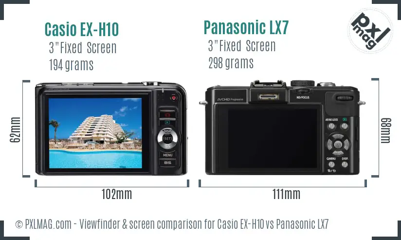 Casio EX-H10 vs Panasonic LX7 Screen and Viewfinder comparison