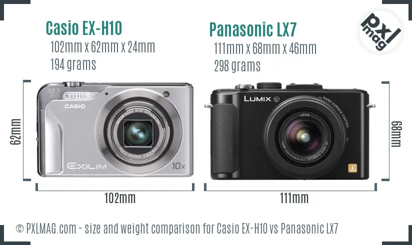 Casio EX-H10 vs Panasonic LX7 size comparison