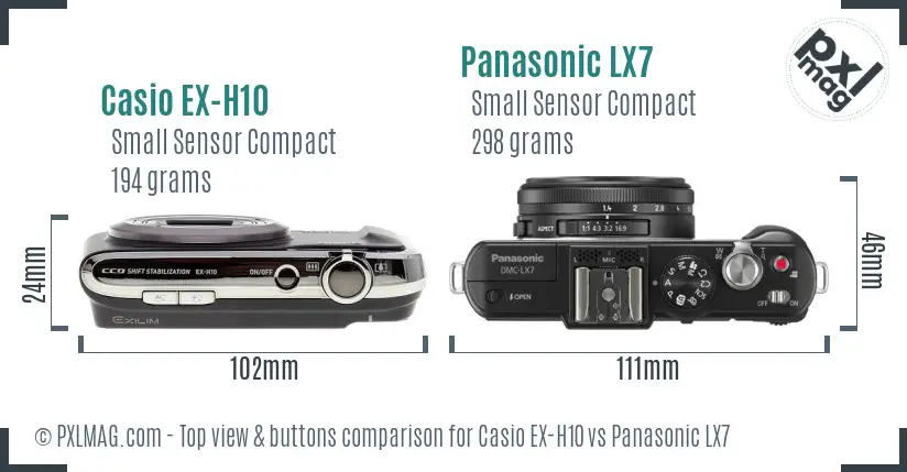 Casio EX-H10 vs Panasonic LX7 top view buttons comparison