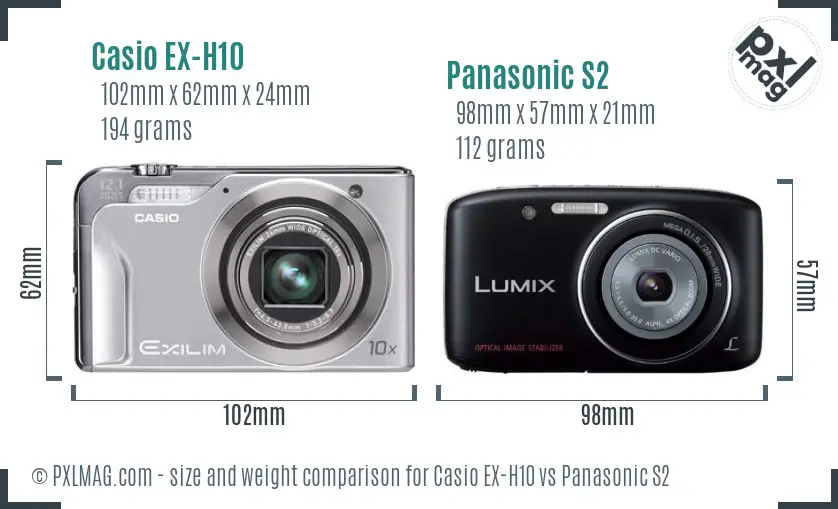 Casio EX-H10 vs Panasonic S2 size comparison
