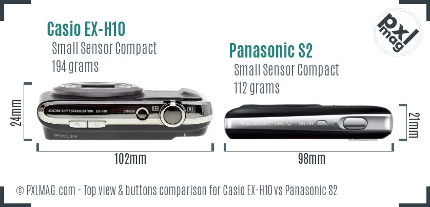 Casio EX-H10 vs Panasonic S2 top view buttons comparison