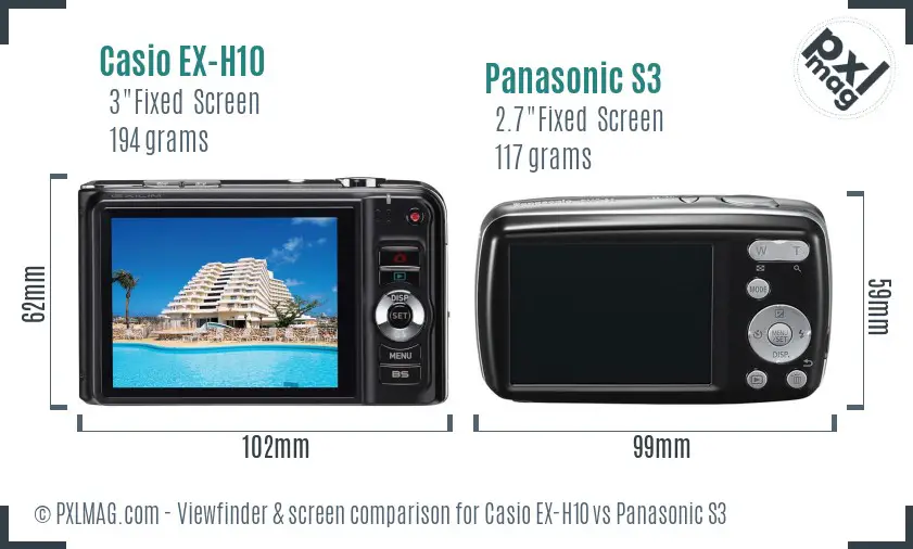Casio EX-H10 vs Panasonic S3 Screen and Viewfinder comparison
