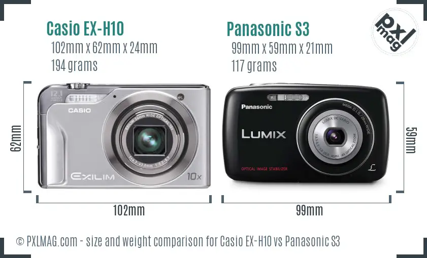 Casio EX-H10 vs Panasonic S3 size comparison