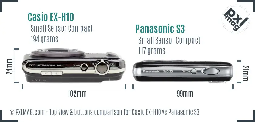 Casio EX-H10 vs Panasonic S3 top view buttons comparison