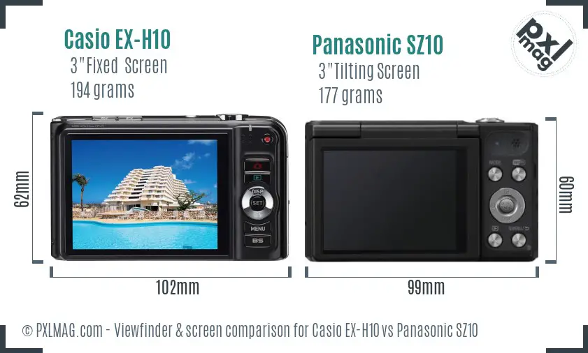 Casio EX-H10 vs Panasonic SZ10 Screen and Viewfinder comparison Casio EX-H10 vs Panasonic SZ10 Screen and Viewfinder comparison