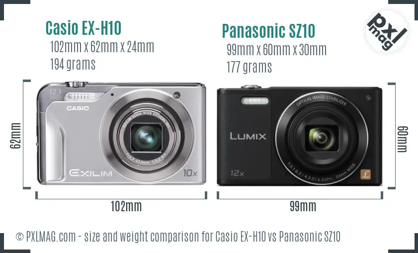Casio EX-H10 vs Panasonic SZ10 size comparison Casio EX-H10 vs Panasonic SZ10 size comparison